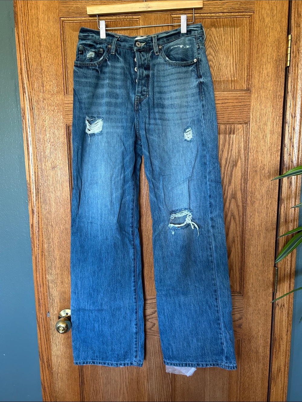 KanCan Distressed Wide-Leg Mid Blue Jeans